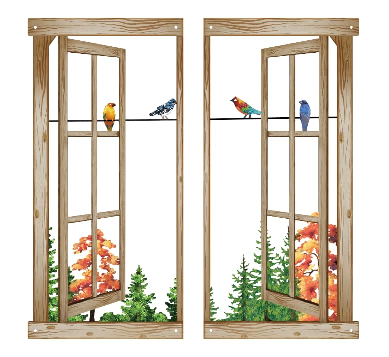Resama Metal Wall Art Birds In the Window Landscape Wall Hanger,Mountain and Forest Nature Metal Wall Decor,Unique Large Wall Decor, Ä°nterior Design Housewarming Gift (Colorful, Large) - Image 1