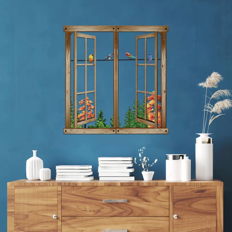 Resama Metal Wall Art Birds In the Window Landscape Wall Hanger,Mountain and Forest Nature Metal Wall Decor,Unique Large Wall Decor, Ä°nterior Design Housewarming Gift (Colorful, Large) - Image 2