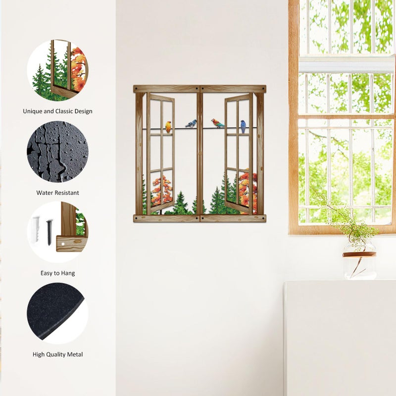Resama Metal Wall Art Birds In the Window Landscape Wall Hanger,Mountain and Forest Nature Metal Wall Decor,Unique Large Wall Decor, Ä°nterior Design Housewarming Gift (Colorful, Large) - Image 4