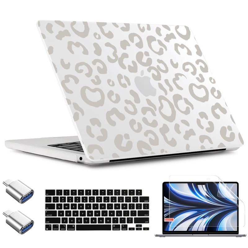 TWOLSKOO for MacBook Air 13 inch Case M4 A3240 M3 A3113 M2 A2681 2025 2024 2022 Plastic Hard Shell, Keyboard Cover, Type C Adapter, Screen Protector for MacBook Air 13.6 inch, Gray Leopard PRT - Image 1