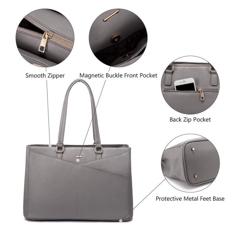 LOVEVOOK Laptop Tote Bag for Women 15.6 Inch Waterproof Leather Computer Bags Women Business Office Work Bag Briefcase Grey - Image 5