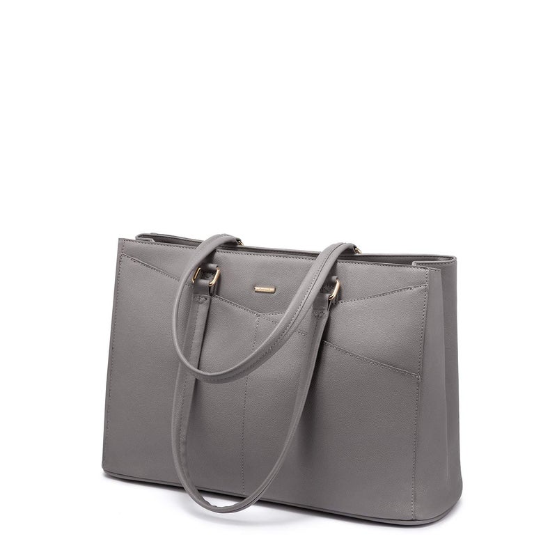 LOVEVOOK Laptop Tote Bag for Women 15.6 Inch Waterproof Leather Computer Bags Women Business Office Work Bag Briefcase Grey - Image 1