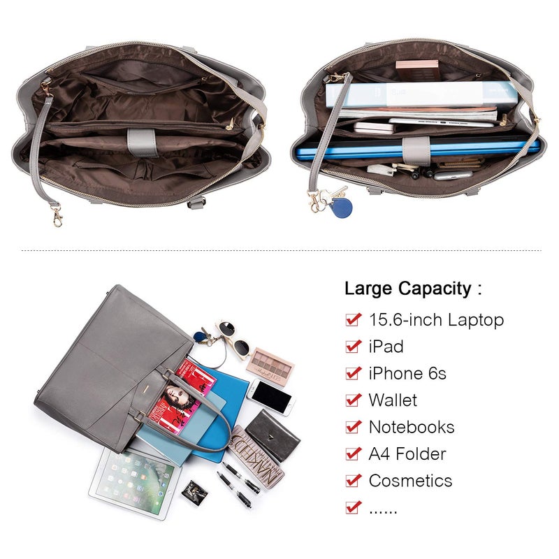 LOVEVOOK Laptop Tote Bag for Women 15.6 Inch Waterproof Leather Computer Bags Women Business Office Work Bag Briefcase Grey - Image 4