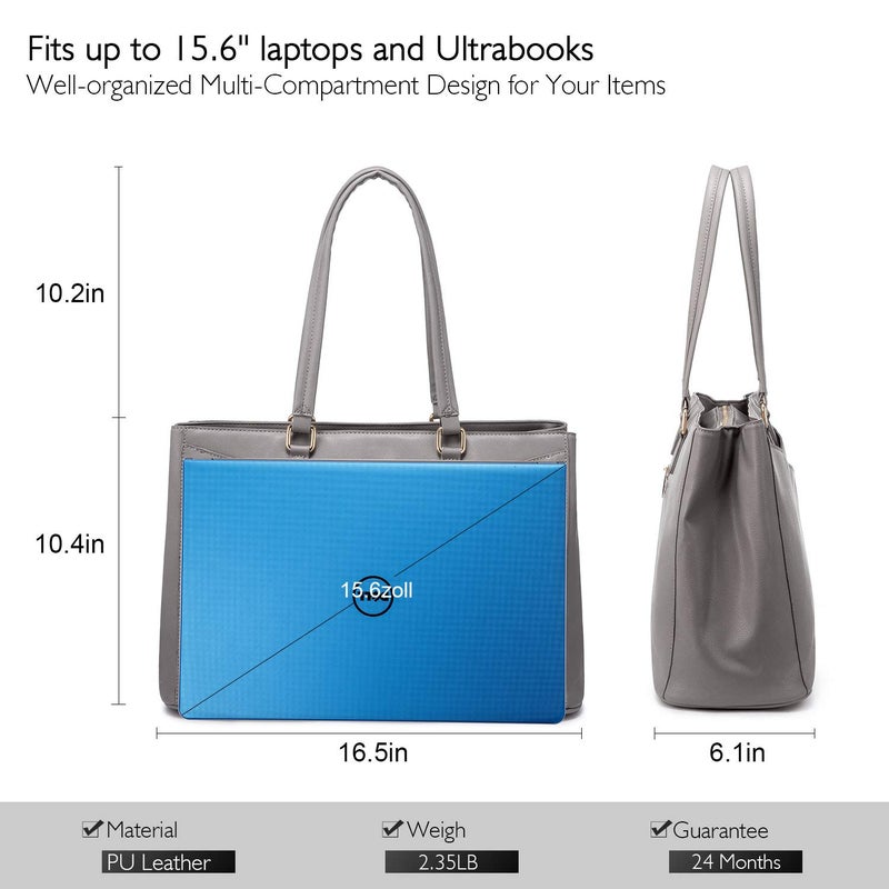 LOVEVOOK Laptop Tote Bag for Women 15.6 Inch Waterproof Leather Computer Bags Women Business Office Work Bag Briefcase Grey - Image 3