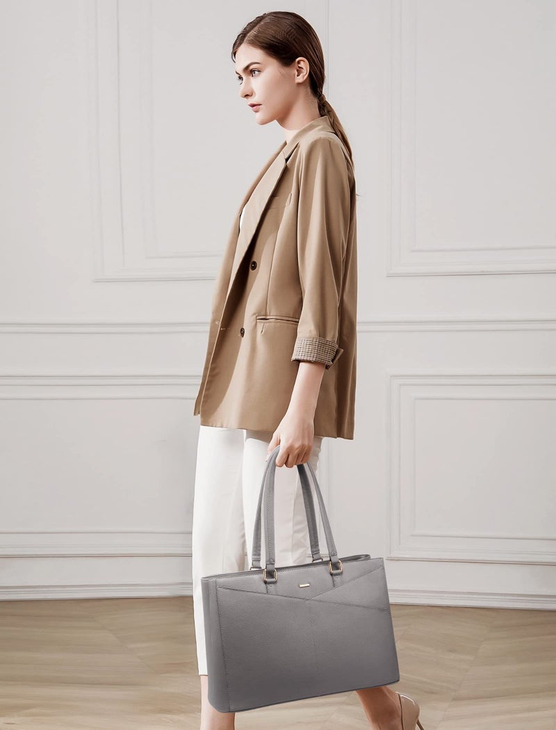 LOVEVOOK Laptop Tote Bag for Women 15.6 Inch Waterproof Leather Computer Bags Women Business Office Work Bag Briefcase Grey - Image 2