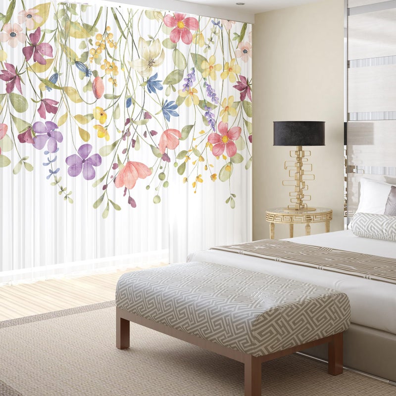 Fereyis Floral Sheer Curtains for Living Room 84 inch Length 2 Panels Set Elegant Purple Pink Flower Printed Window Curtain Chiffon Drapes for Bedroom - Image 2