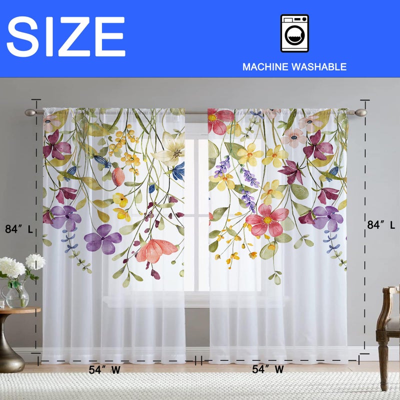 Fereyis Floral Sheer Curtains for Living Room 84 inch Length 2 Panels Set Elegant Purple Pink Flower Printed Window Curtain Chiffon Drapes for Bedroom - Image 5