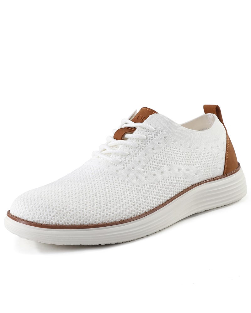 VILOCY Men's Dress Sneakers Oxfords Casual Business Shoes Lace Up Lightweight Walking Knit Mesh Fashion Sneakers White,EU45 - Image 3