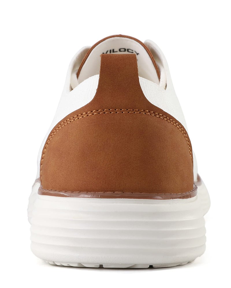 VILOCY Men's Dress Sneakers Oxfords Casual Business Shoes Lace Up Lightweight Walking Knit Mesh Fashion Sneakers White,EU45 - Image 5