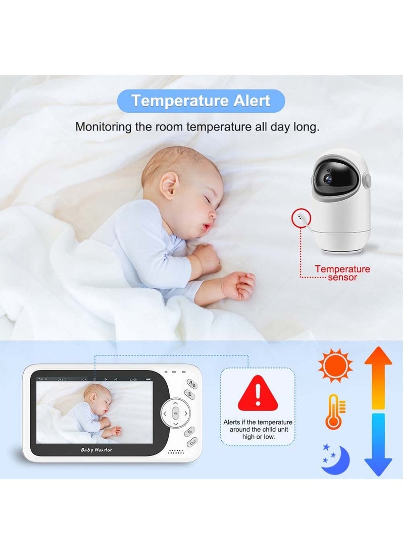 Generic - 4.3" Large Screen Video Baby Monitor, Wireless Smart PTZ Camera, 19 Hours Battery Life, 850 Feet Long Range, 2 Way Audio, Night Vision, Temperature Sensor, Power Saving Mode, Built-in Lullabies - Image 1