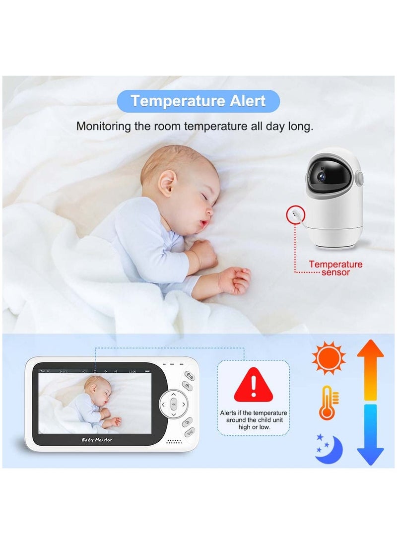 Generic - 4.3" Large Screen Video Baby Monitor, Wireless Smart PTZ Camera, 19 Hours Battery Life, 850 Feet Long Range, 2 Way Audio, Night Vision, Temperature Sensor, Power Saving Mode, Built-in Lullabies - Image 1