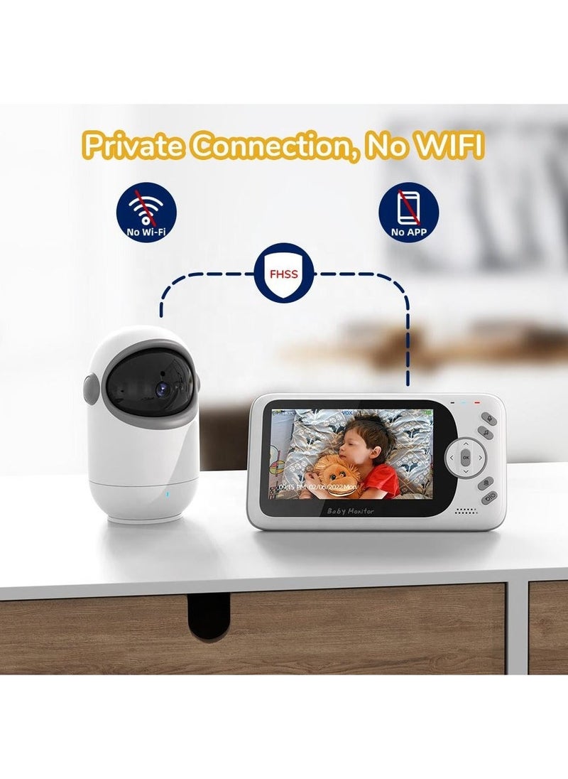 Generic - 4.3" Large Screen Video Baby Monitor, Wireless Smart PTZ Camera, 19 Hours Battery Life, 850 Feet Long Range, 2 Way Audio, Night Vision, Temperature Sensor, Power Saving Mode, Built-in Lullabies - Image 1