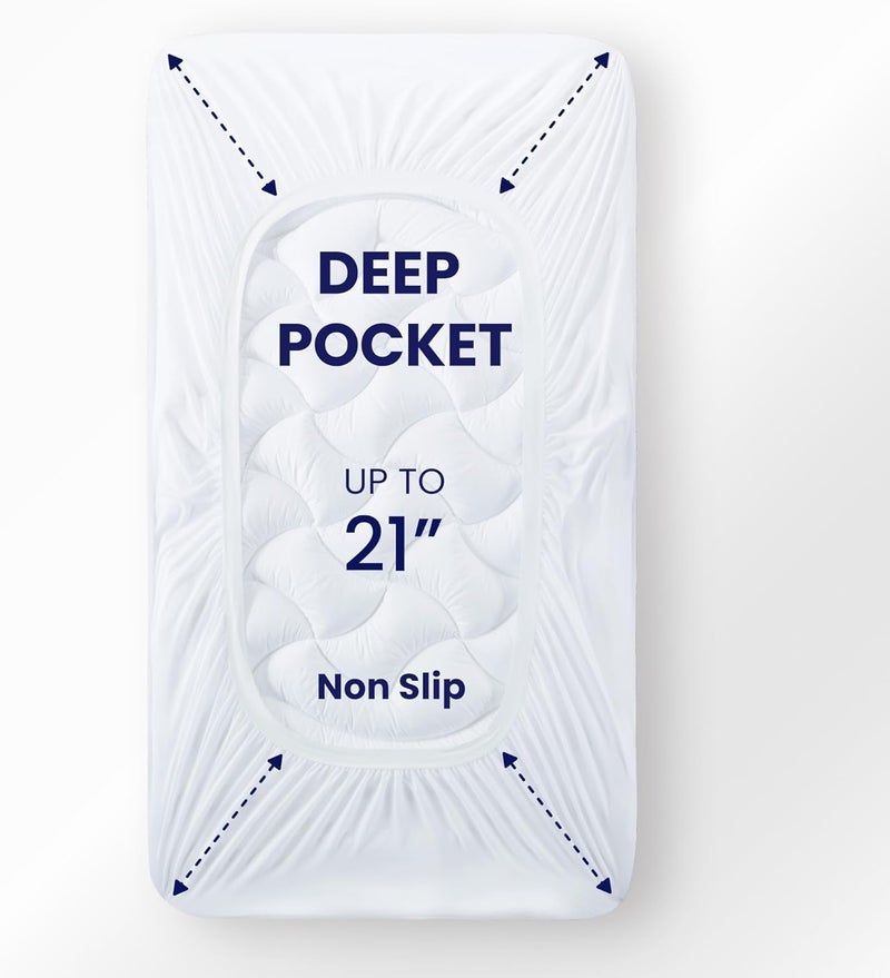 SLEEP ZONE وسادة مرتبة توأم للتبريد من SLEEP ZONE لسرير فردي، غطاء مرتبة مبطن بمناطق متميزة، غطاء حماية مرتبة محكم، قابل للغسل في الغسالة ومتين، جيب عميق 8-21 بوصة (أبيض، توأم) - Image 4