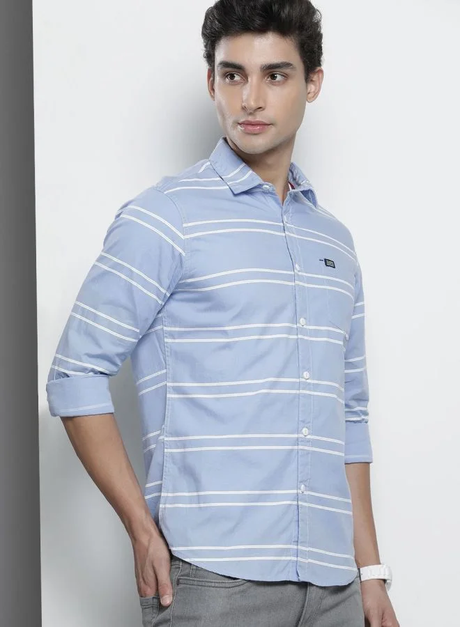 شركة المرآب الهندية Men Slim Fit Striped Full Sleeves Spread Collar Casual Shirt