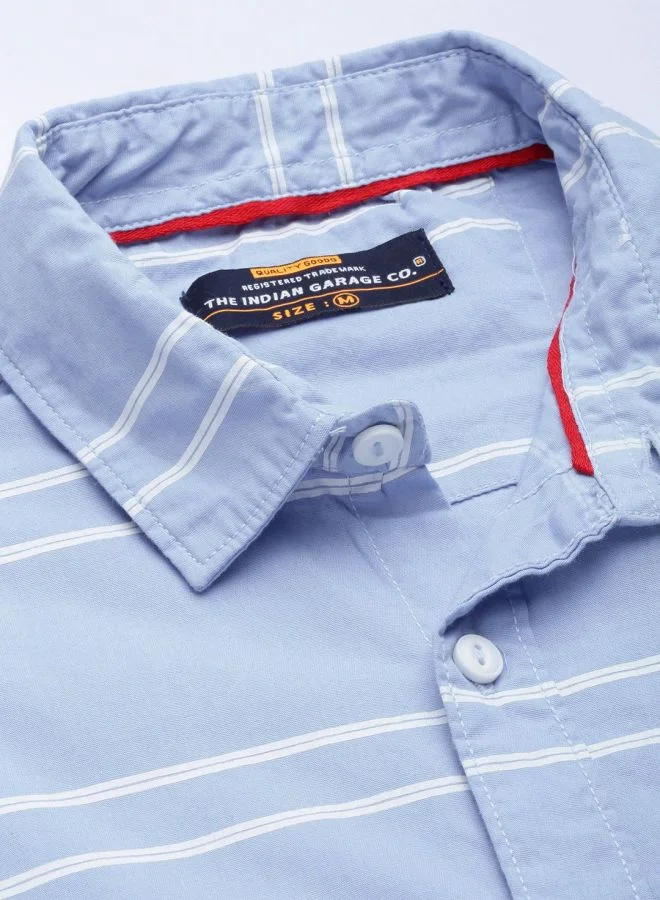 شركة المرآب الهندية Men Slim Fit Striped Full Sleeves Spread Collar Casual Shirt