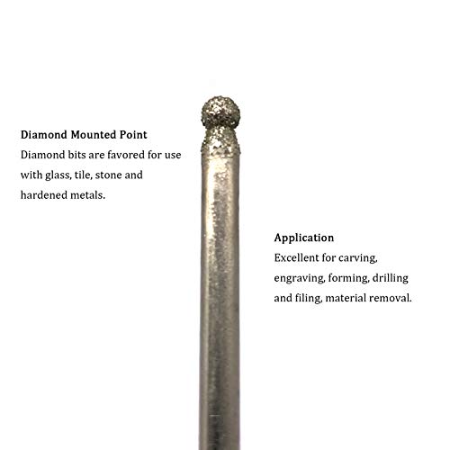 NACX 20Pcs Diamond Mounted Point, 3mm Ball Head, 3mm Shank, Diamond Grinding Bit Rotary Burrs, for Jade Stone Jewelry Ceramic Carving Polishing - Image 3