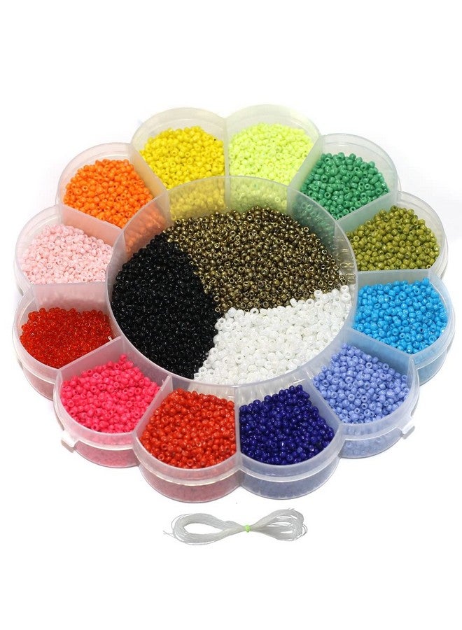Beadsnfashion Glass Seed Beads Neon & Opaque DIY Kit with Beads Storage Box with 12 Mtrs Nylon Thread for Jewellery Making, Beading, Arts & Embroidery 15 Colors Size: 2mm - Image 1