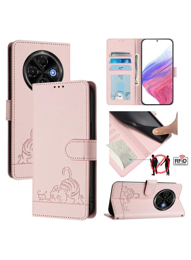 erorex Case For Tecno Spark 30C 5G / Pop 9 5G Cat Rat Embossed Pattern RFID Leather Phone Case with Lanyard - Image 1