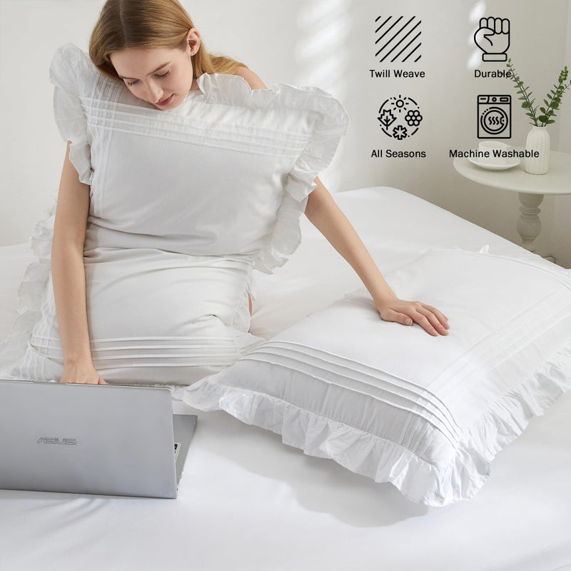 Ranznaz Ruffled Pillow Shams King Size Set of 2, 100% Cotton White Ruffle Pillow Cases with Pintucks, Farmhouse French Shabby Chic Pillowcases for Bedding, 20x36 Inch - Image 3