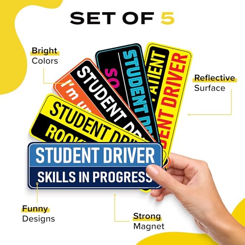 HEY-OKEY Student Driver Magnet for Car - Funny 5-Pack Please Be Patient Reflective Magnetic Bumper Sticker Set - Removable Novice Rookie Safety Attention Sign - Weather-Resistant - 10 x 3.5 inches - Image 2