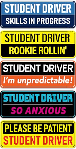 HEY-OKEY Student Driver Magnet for Car - Funny 5-Pack Please Be Patient Reflective Magnetic Bumper Sticker Set - Removable Novice Rookie Safety Attention Sign - Weather-Resistant - 10 x 3.5 inches - Image 1