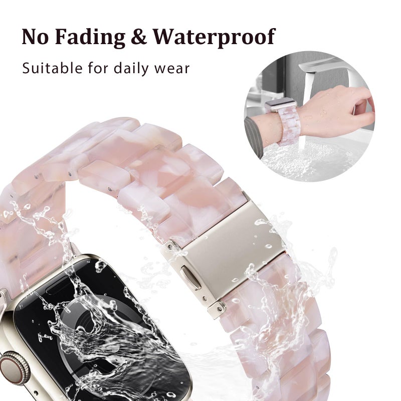 V-MORO Resin Bands Compatible with Apple Watch Series 11/10/9/8/7 41mm/42mm Fashion Dressy Lightweight Cute Strap with Starlight Buckle for iwatch Series SE/6/5/4/3/2/1/SE3(Floral Pink,42mm/41mm/40mm/38mm) - Image 4