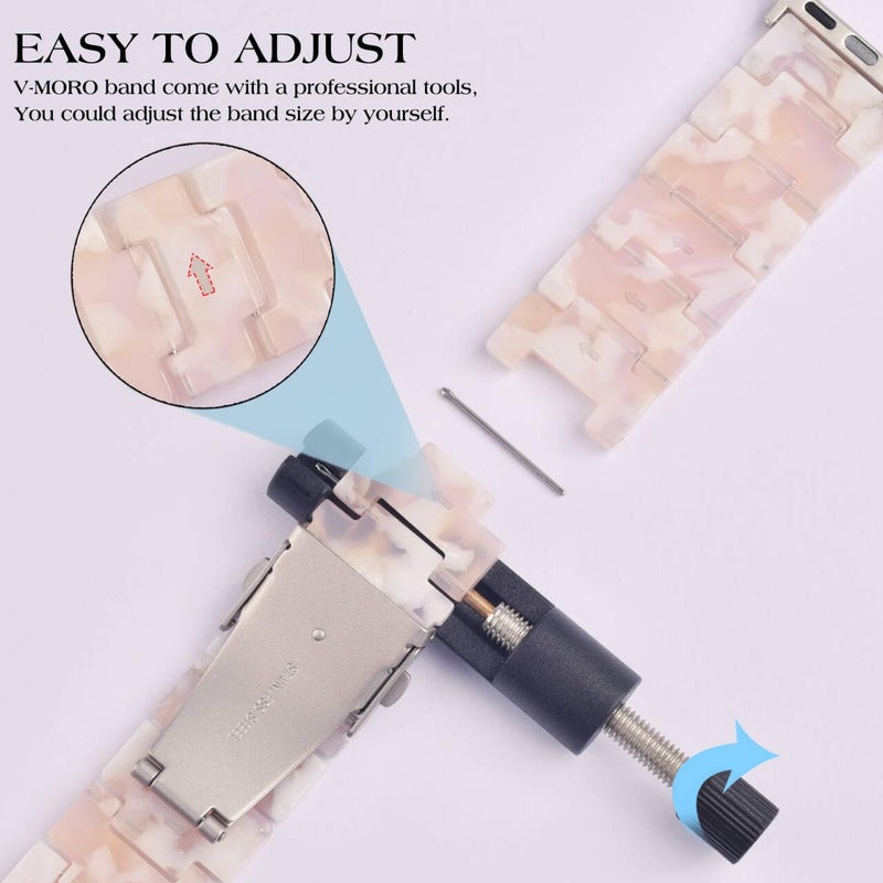 V-MORO Resin Bands Compatible with Apple Watch Series 11/10/9/8/7 41mm/42mm Fashion Dressy Lightweight Cute Strap with Starlight Buckle for iwatch Series SE/6/5/4/3/2/1/SE3(Floral Pink,42mm/41mm/40mm/38mm) - Image 5