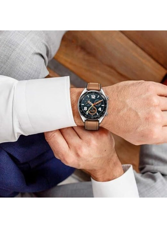 20mm Leather Watch Band for Samsung Galaxy Watch 46mm/Galaxy Watch 3 (45mm/46mm), Gear 2/Gear S3, Huawei Watch 2 Classic/3/3 Pro/GT (42mm, 46mm, 2e, Runner)/(GT2, GT2 Pro, GT3)_Brown - Image 5