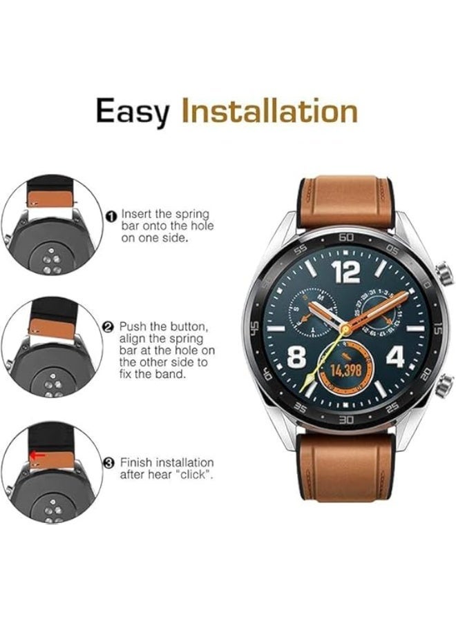 20mm Leather Watch Band for Samsung Galaxy Watch 46mm/Galaxy Watch 3 (45mm/46mm), Gear 2/Gear S3, Huawei Watch 2 Classic/3/3 Pro/GT (42mm, 46mm, 2e, Runner)/(GT2, GT2 Pro, GT3)_Brown - Image 4