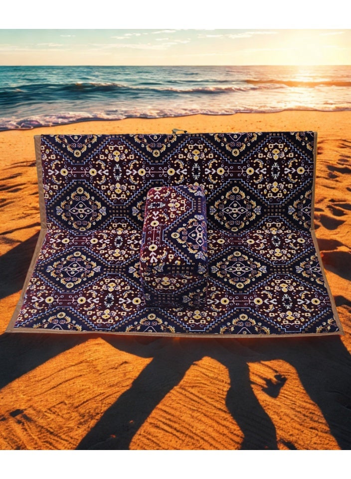 سمارت هوم طقم كرسي أرضي مع مركا يكفي لشخصان - الكرسي قابل للطي بخلفية عازلة للماء للرحلات والنزهات والتخييم والحدائق – جلسة أرضية مريحة بطول 60 سم وعرض 120 سم وارتفاع مسند  الظهر 40 سم – مثالي للجلوس والاسترخاء في الهواء الطلق - Image 2