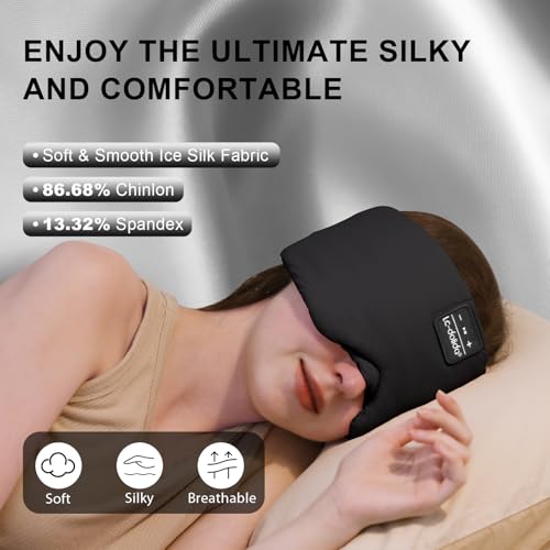 LC-dolida LCdolida Sleep Mask with Bluetooth Headphones Ice Silk Sleep Headphones with Bluetooth 54 Total Blackout Eye Mask for Sleeping Sleep Soft Mask for Women Men All Night Sleep TravelBlack - Image 5