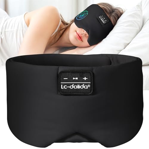 LC-dolida LCdolida Sleep Mask with Bluetooth Headphones Ice Silk Sleep Headphones with Bluetooth 54 Total Blackout Eye Mask for Sleeping Sleep Soft Mask for Women Men All Night Sleep TravelBlack - Image 2