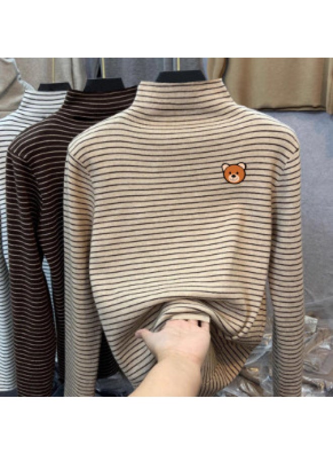 Boys And Girls German Velvet Inner Layering Shirt Autumn And Winter Medium And Large Kidsren's Half Turtleneck Long-sleeved T-shirt Stripesd Cartoon Top