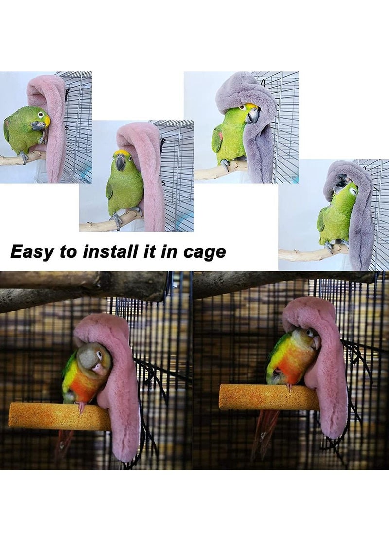 KASTWAVE - Plush Bird Tent, Parrot Toy, Comfortable Corner Hanging Warm Blanket Bird Nest Bird Bed, Bird Cage Hammock Warm Nest for Parrot Lovebirds Small and Medium Birds (2pcs, Gray Pink) - Image 1