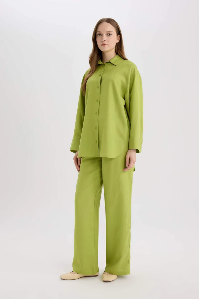 ديفاكتو Wide Leg Linen Blend Trousers