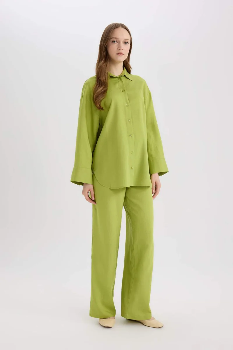 ديفاكتو Wide Leg Linen Blend Trousers