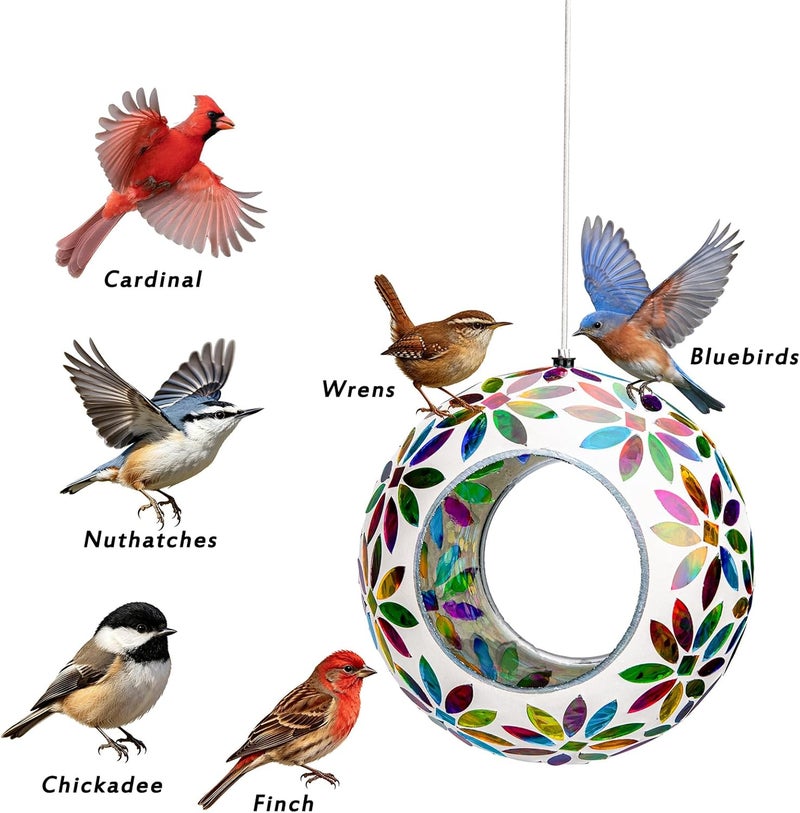 VCUTEKA Hanging Bird Feeder Outdoor Mosaic Flower 6" - Image 5