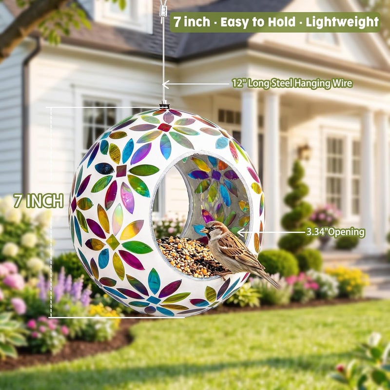 VCUTEKA Hanging Bird Feeder Outdoor Mosaic Flower 6" - Image 4