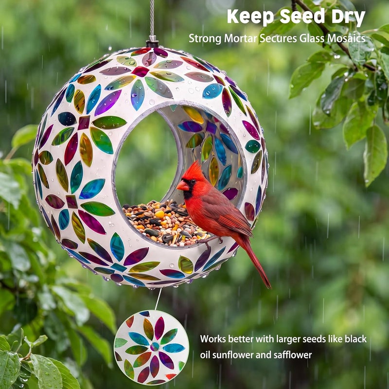 VCUTEKA Hanging Bird Feeder Outdoor Mosaic Flower 6" - Image 3