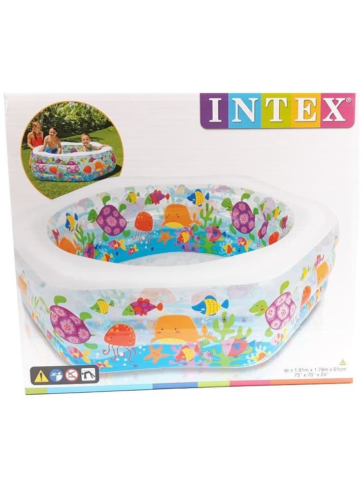 INTEX - 56493NP-Ocean Reef Pool Inflatable Hexagonal Swimming Pool 1.91mx1.78mx61cm, 510L - Image 1
