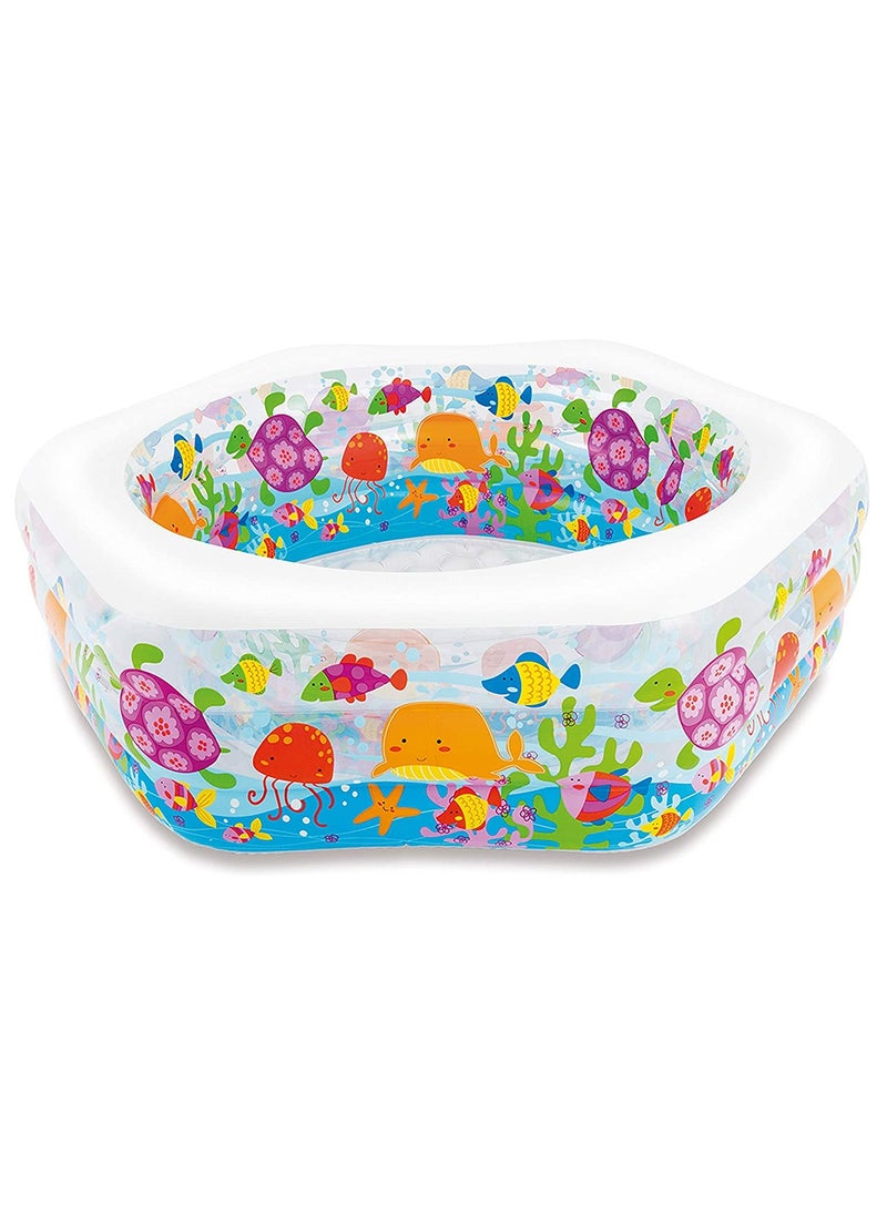 INTEX - 56493NP-Ocean Reef Pool Inflatable Hexagonal Swimming Pool 1.91mx1.78mx61cm, 510L - Image 1