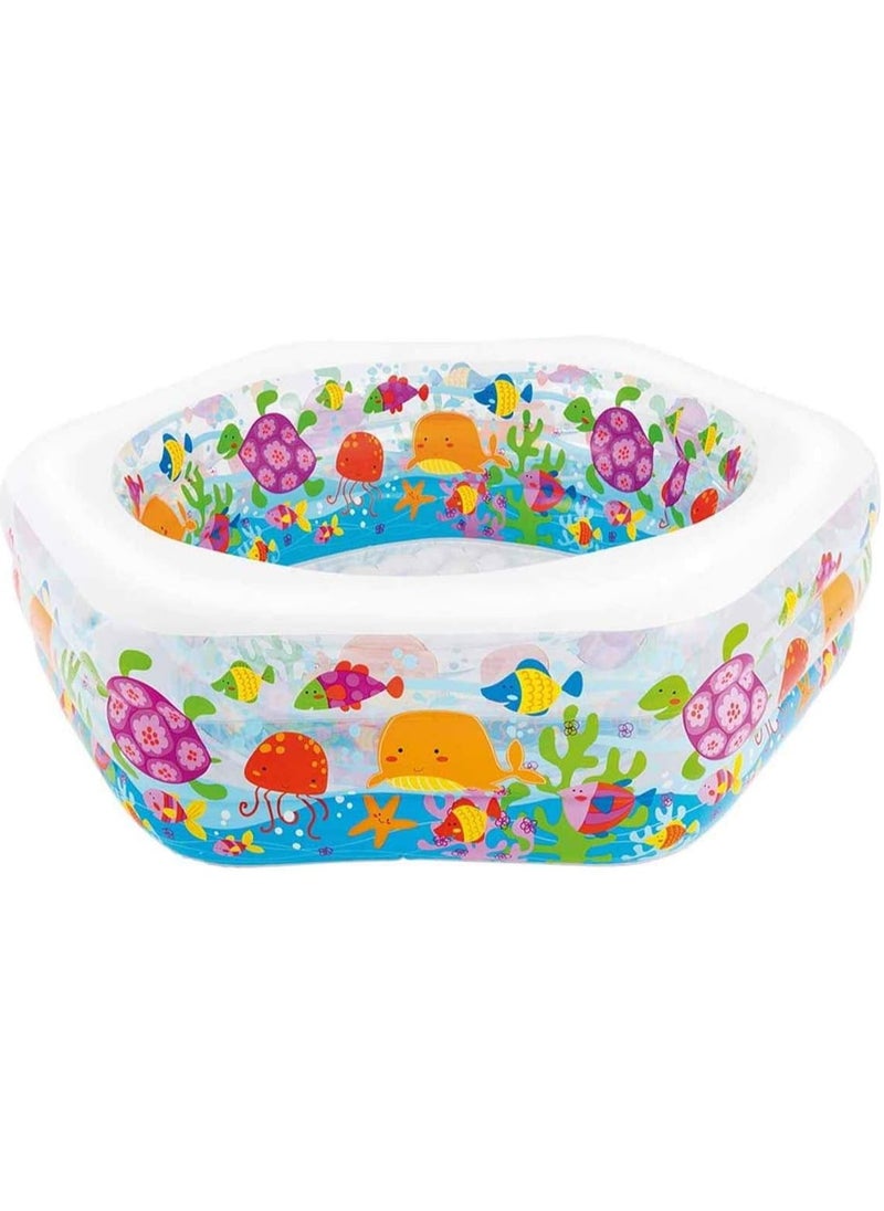 INTEX - 56493NP-Ocean Reef Pool Inflatable Hexagonal Swimming Pool 1.91mx1.78mx61cm, 510L - Image 1