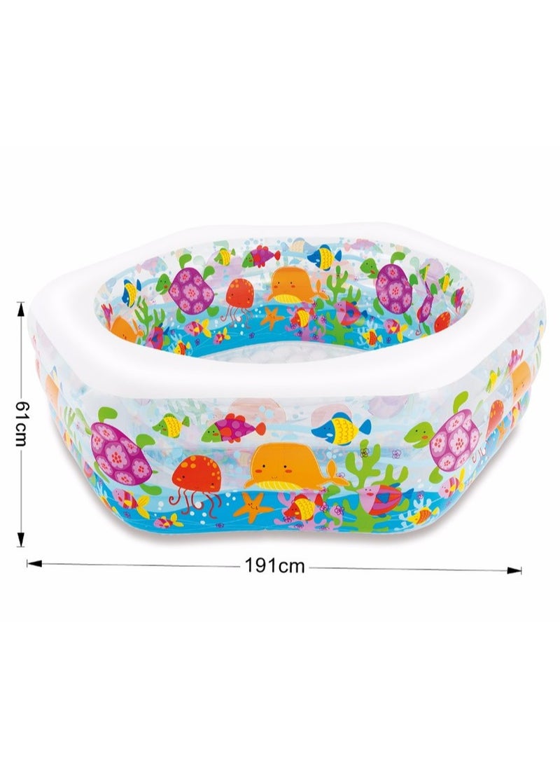 INTEX - 56493NP-Ocean Reef Pool Inflatable Hexagonal Swimming Pool 1.91mx1.78mx61cm, 510L - Image 1