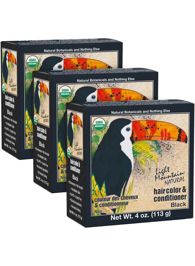 Light Mountain Natural Hair Color & Conditioner, Black, 4 oz (113 g) (Pack of 3) - Image 1