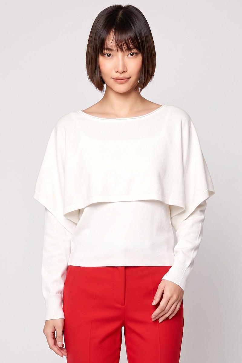 Threadbare Women Cowl Neck Long Sleeve Knitted Sweater, Off White - Image 1