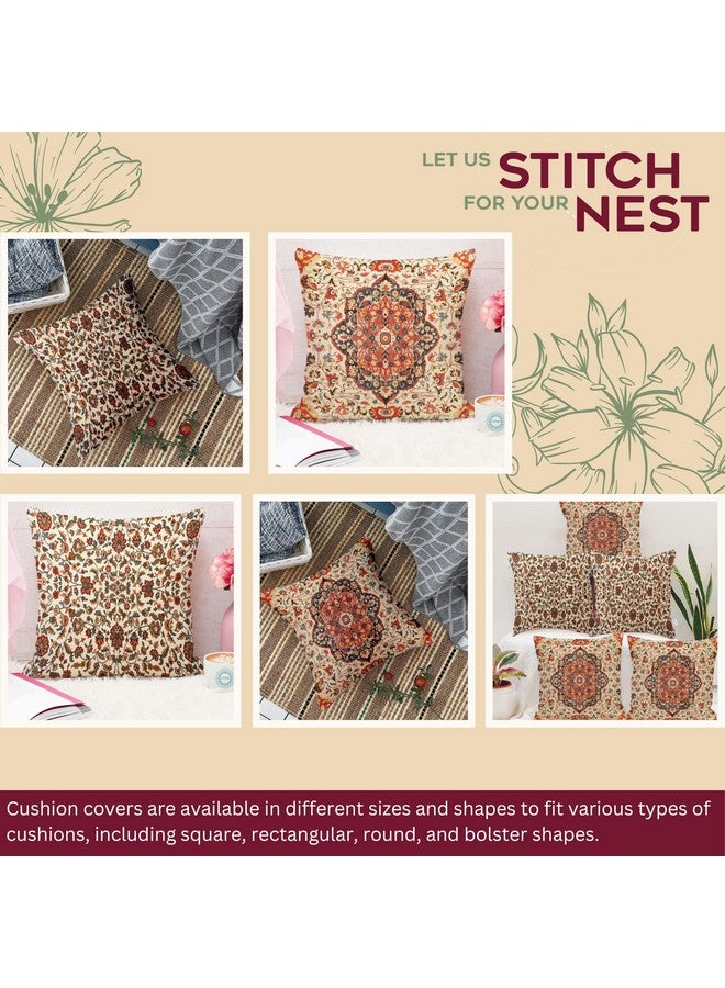 STITCHNEST Set of 5 Polycotton Cushion Covers - 16x16 Inches - Vintage Persian Floral & Medallion Print - Traditional Sofa Cushion Covers for Living Room & Home Decor - Image 2