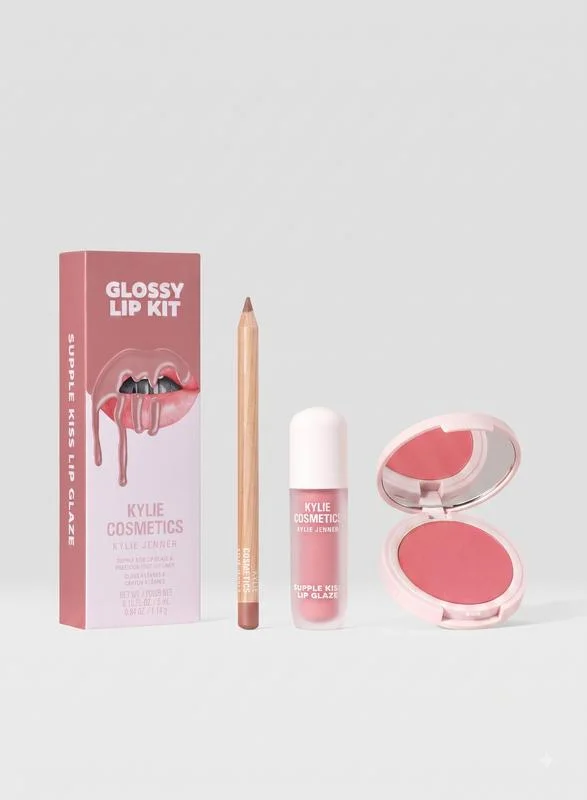 كايلي كوزمتيكس glossy lip kit & hybrid blush duo, 15% savings