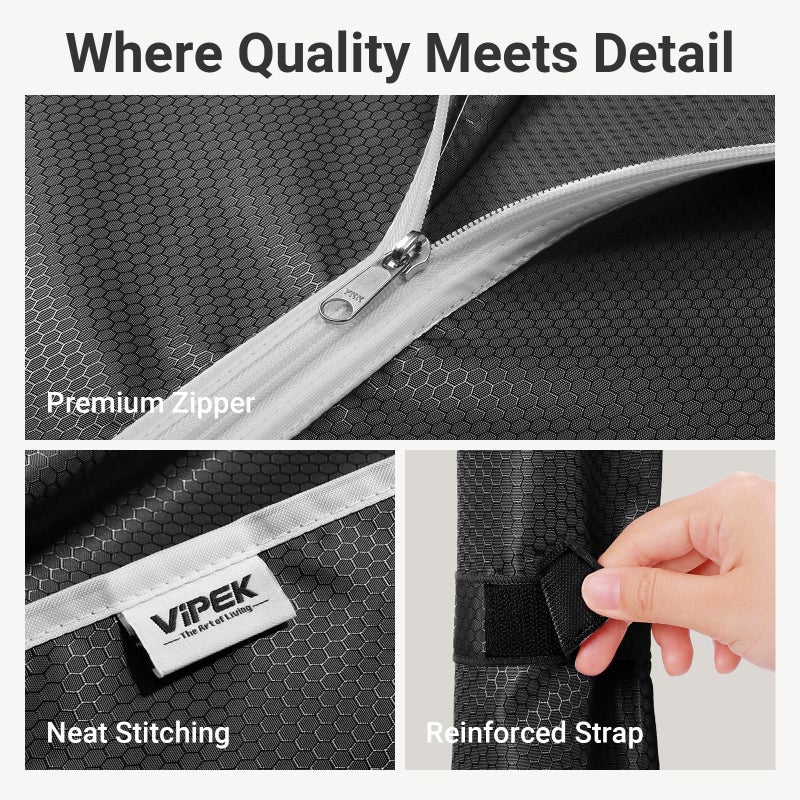 VIPEK R2C Medium Heavy Duty Clothes Rack Rolling Garment Rack with Cover Adjustable Clothing Rack for Hanging Clothes Portable Closets with Double Rods, Black Rack with Black Upgraded Polyester Cover - Image 4