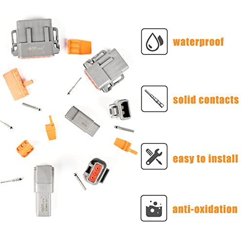 JRready ST6293 Deutsch Connector Kit DTM 2 3 4 6 8 and 12 Pin Automotive Electrical Connectors with Size 20 Solid Contacts Crimp Wire Gauge 16-22AWG,7.5A - Image 5