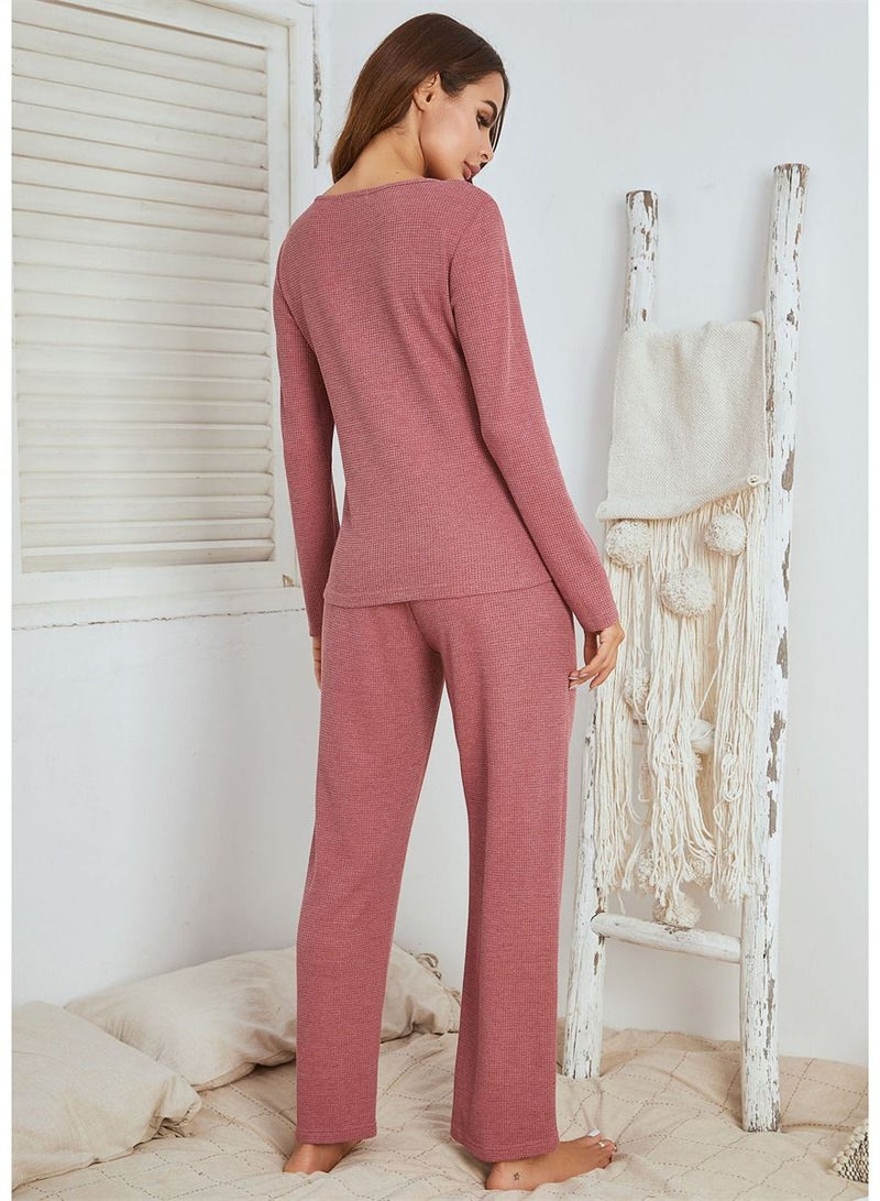 Loquat Women's Pajamas Are Long Sleeved And Long Set Pink  - Image 2